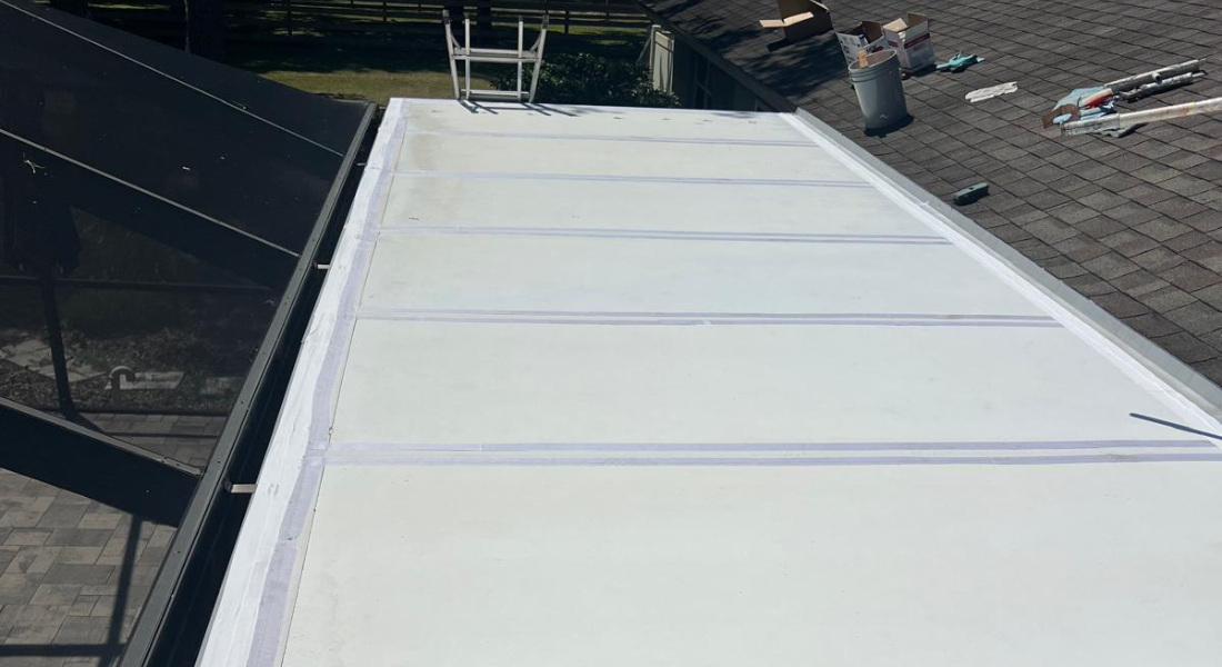 Completed white modified roofing system